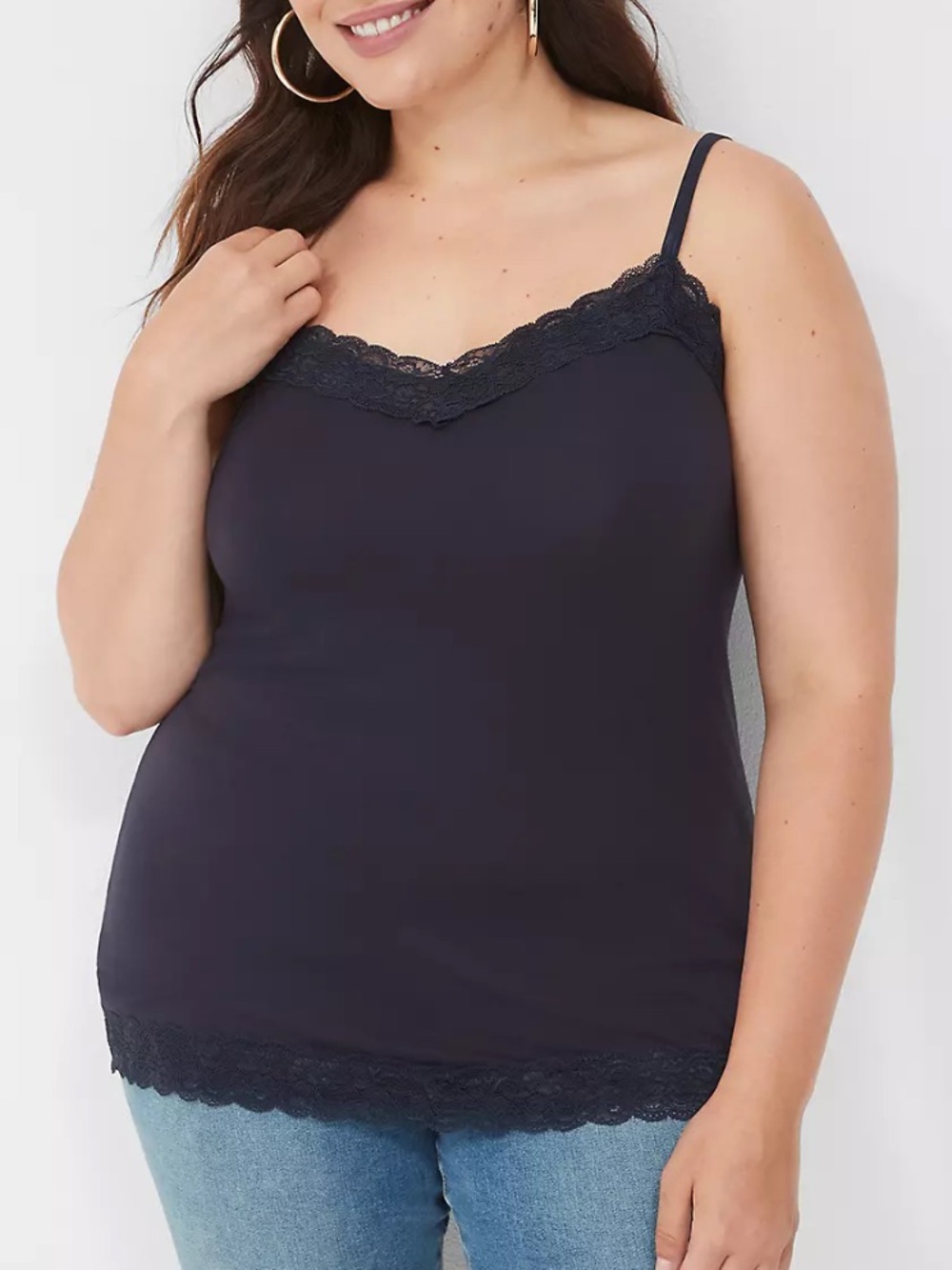 NWT Lane Bryant navy blue lace detail cami tank top